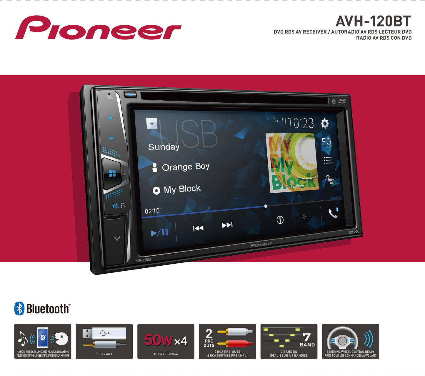 AVH-120BT Double Din 6.2" Touchscreen Bluetooth Car Stereo, Android Compatible (New)