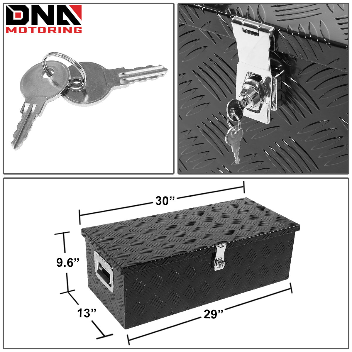 DNA Motoring Aluminum Pickup Truck Bed Trailer Key Lock Storage Tool Box