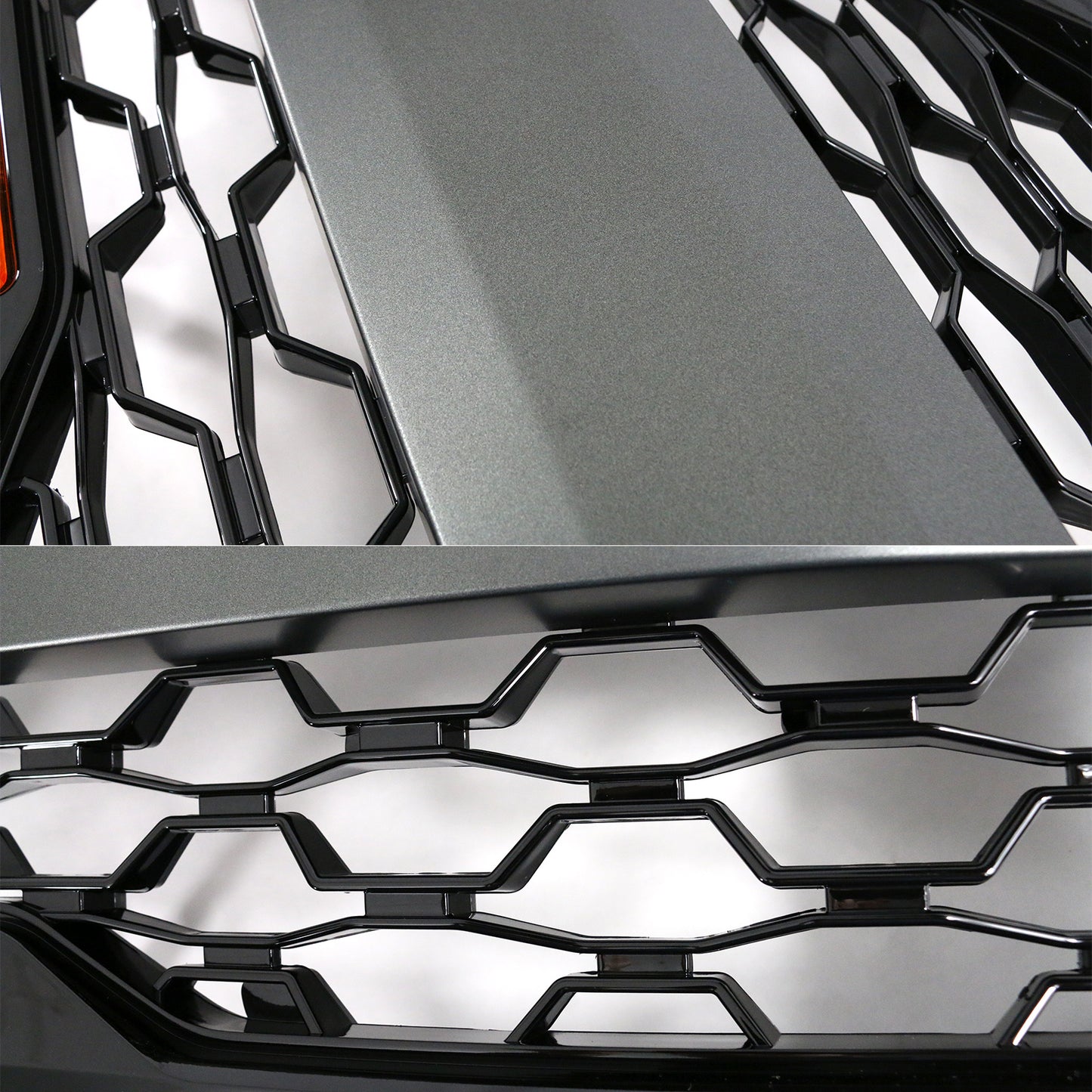 For Chevy For Silverado 1500 14-15 Front Bumper Hood Mesh Grille Guard with Amber Signal Light Gloss Black