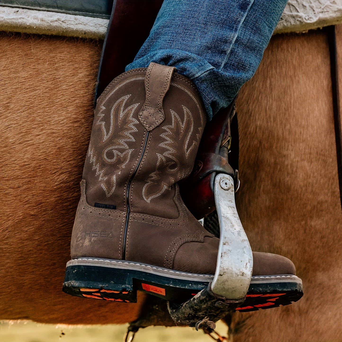 Men's Western Cowboy Steel Toe Work Boots - Industrial & Construction Boots with Square Toe, Soft Toe Option, and Safety Features for Heavy-Duty Protection and Comfort