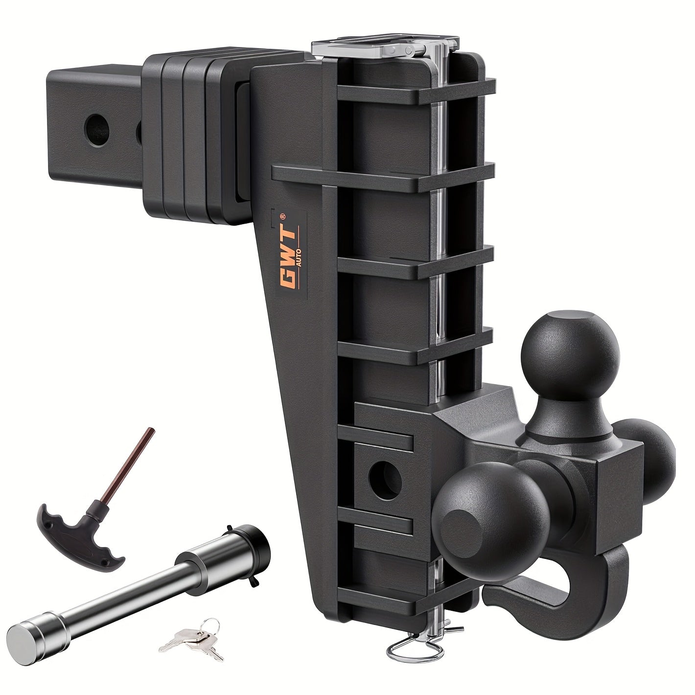 Heavy-Duty Adjustable Trailer Hitch with Hook - 2.5" Receiver, 8" Drop, 18500 LBS Capacity, Tri-Ball Design (1-7/8" to 2-5/16") for Smoother Towing, Easy Installation, Durable Iron Construction, Corrosion-Resistant Finish, Ve