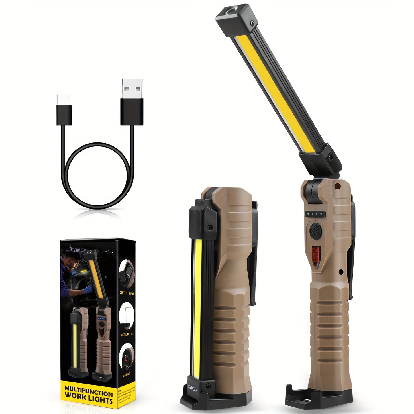 7 Lighting Modes High Lumens Rechargeable Work Light Magnetic Flashlight, Portable LED Grill Light, Foldable Mechanic Hand Held Light for Men, Car Repairing Tool, Guy Gift