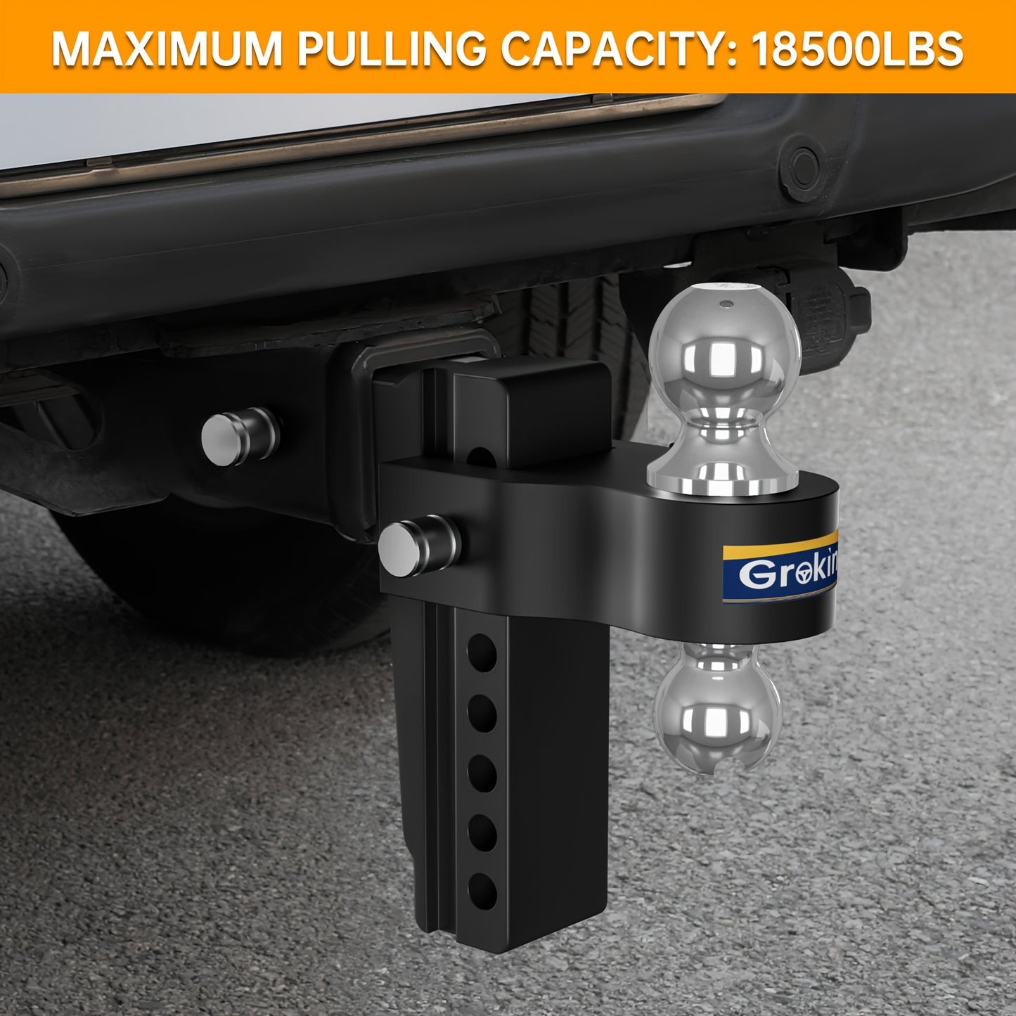Adjustable Trailer Hitch Ball Mount, Fits 2.5" Receiver, 7 Inch Drop Hitch, 18,500 LBS, 2 Inch & 2-5/16 Inch Steel Dual Ball Hitch, Black Forged Solid Aluminum Hitch with Dual Hitch Pin Lock