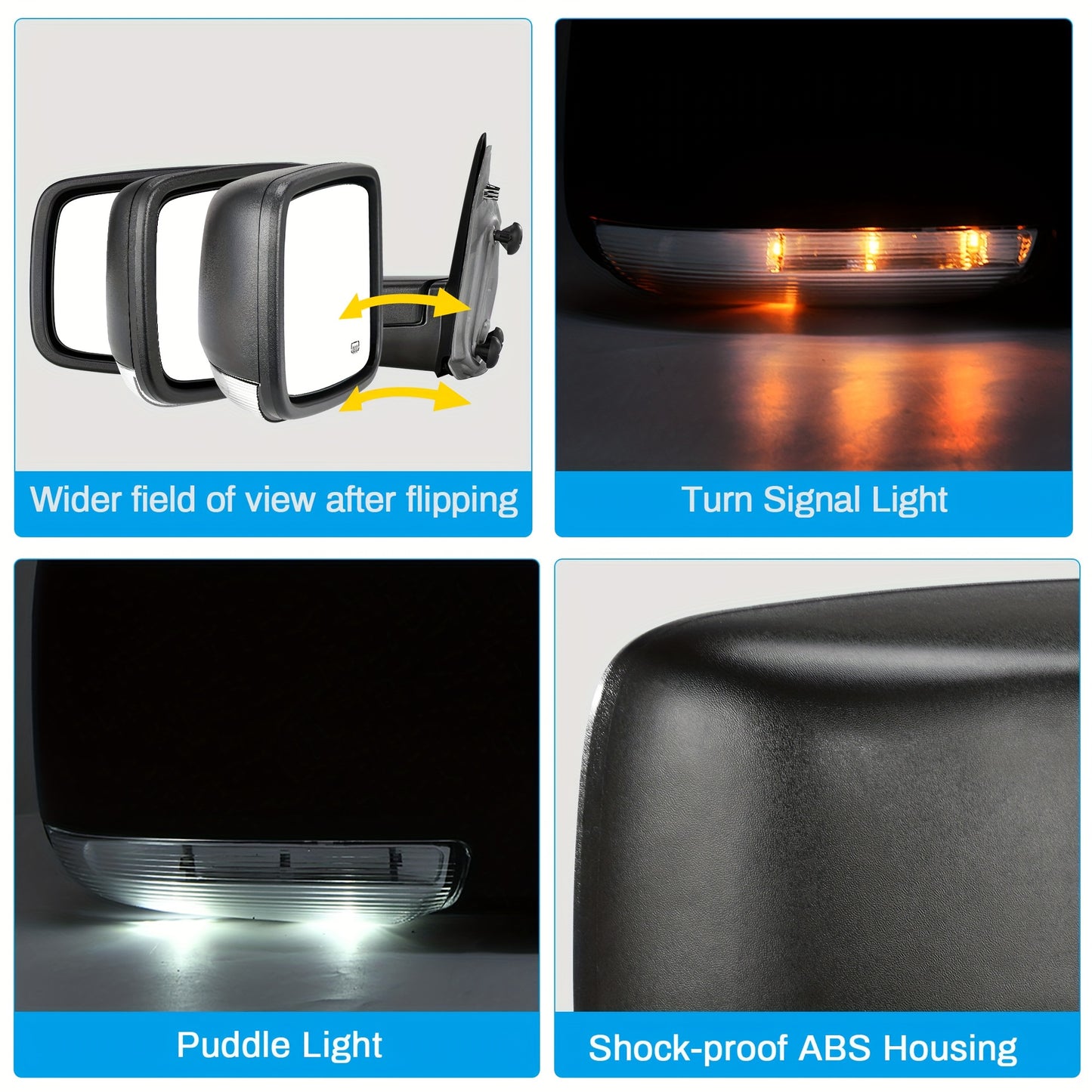 Right Passenger Side Mirror for Ram 1500 2009-2016 for Ram 2500 3500 4500 5500 2010-2016 Door Mirror Power Adjustable Heated Led Turn Signal Puddle Light