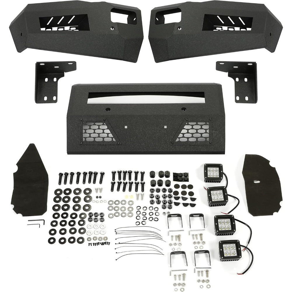 Front Bumper Compatible with 2010-2018 Dodge Ram 2500 3500 W/18W LED Lights Mesh Design Retains Factory Tow Hooks Steel Powder Coated Black (2 Package)