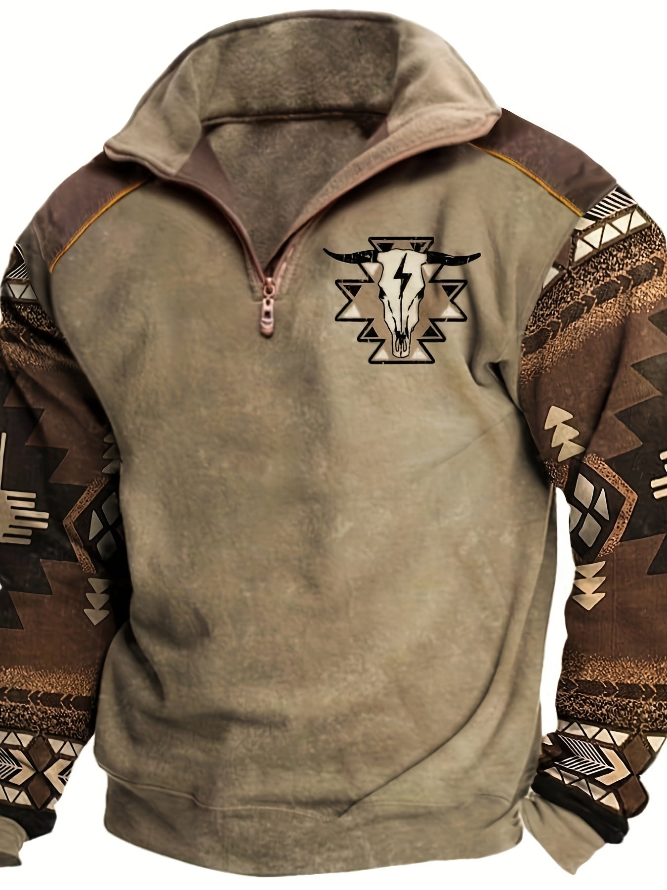 Azte Men's Retro Hoodie Sweatshirt - Autumn and Winter New Design, 3D Printed, High-Neck, 1/4 Zipper, Long-Sleeved, Polo Shirt Style, Open Chest, Stand Collar, Casual Wear for Men
