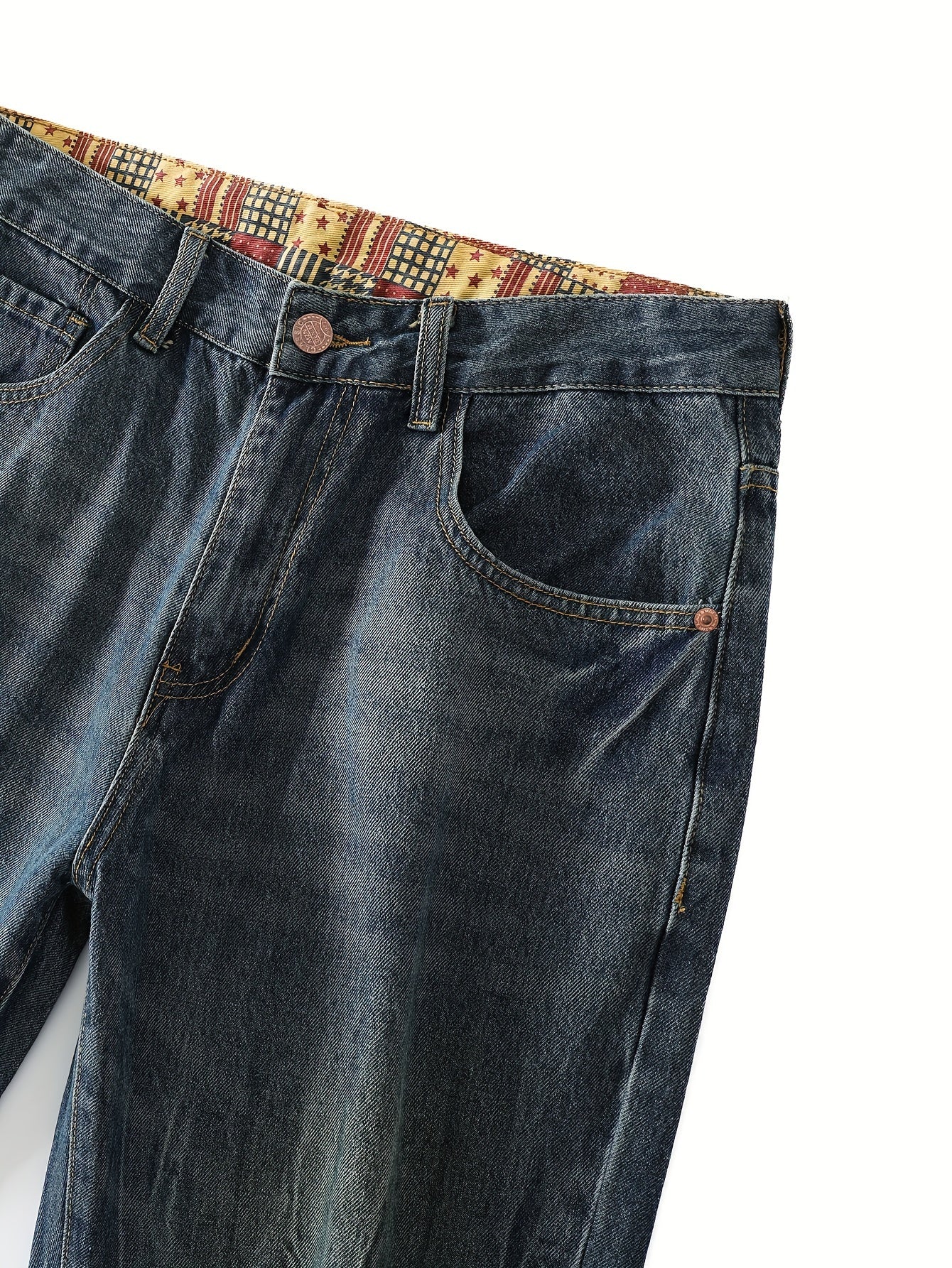Men's Non-Stretch Ripped Regular Fit Straight-Leg Denim Pants Jeans