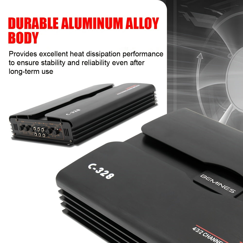 MAX.3800W 4-channel Class A/B Car Stereo Amplifier, RMS.4*80W High Output, 2/4 Ohm Stable, High/low Level Input, Bridgeable, Good Heat Dissipation, Improved Sound Quality, Suitable For Speakers And Subwoofers