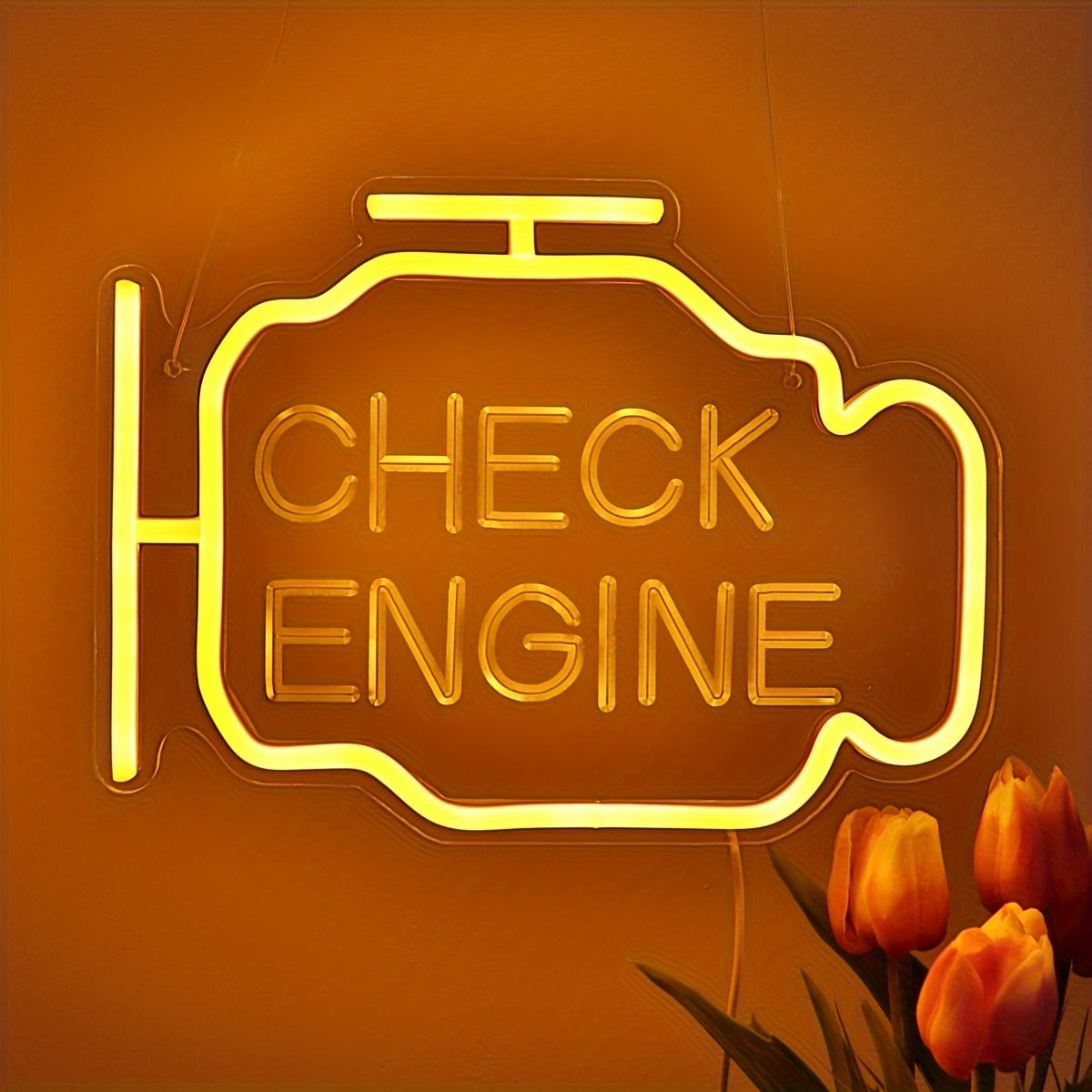 Luminous Repair, Vibrant Yellow 3D Curved 'CHECK ENGINE' LED Neon Sign - Perfect for Garage, Auto Repair Shop & Workshop Decor, USB Powered, Wall-Mounted, 11.42"x8.35