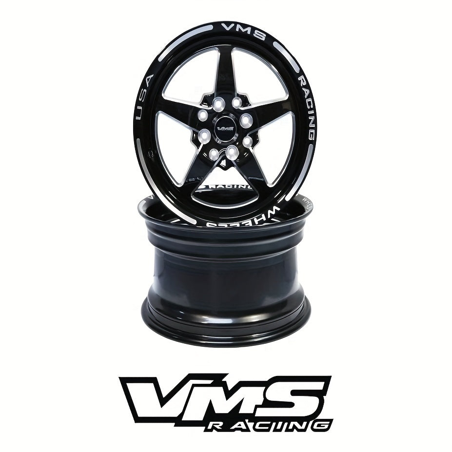 15X8 VMS RACING 5 SPOKE STAR BLACK DRAG RIM WHEEL 4X100/4X114 ET20 - X1