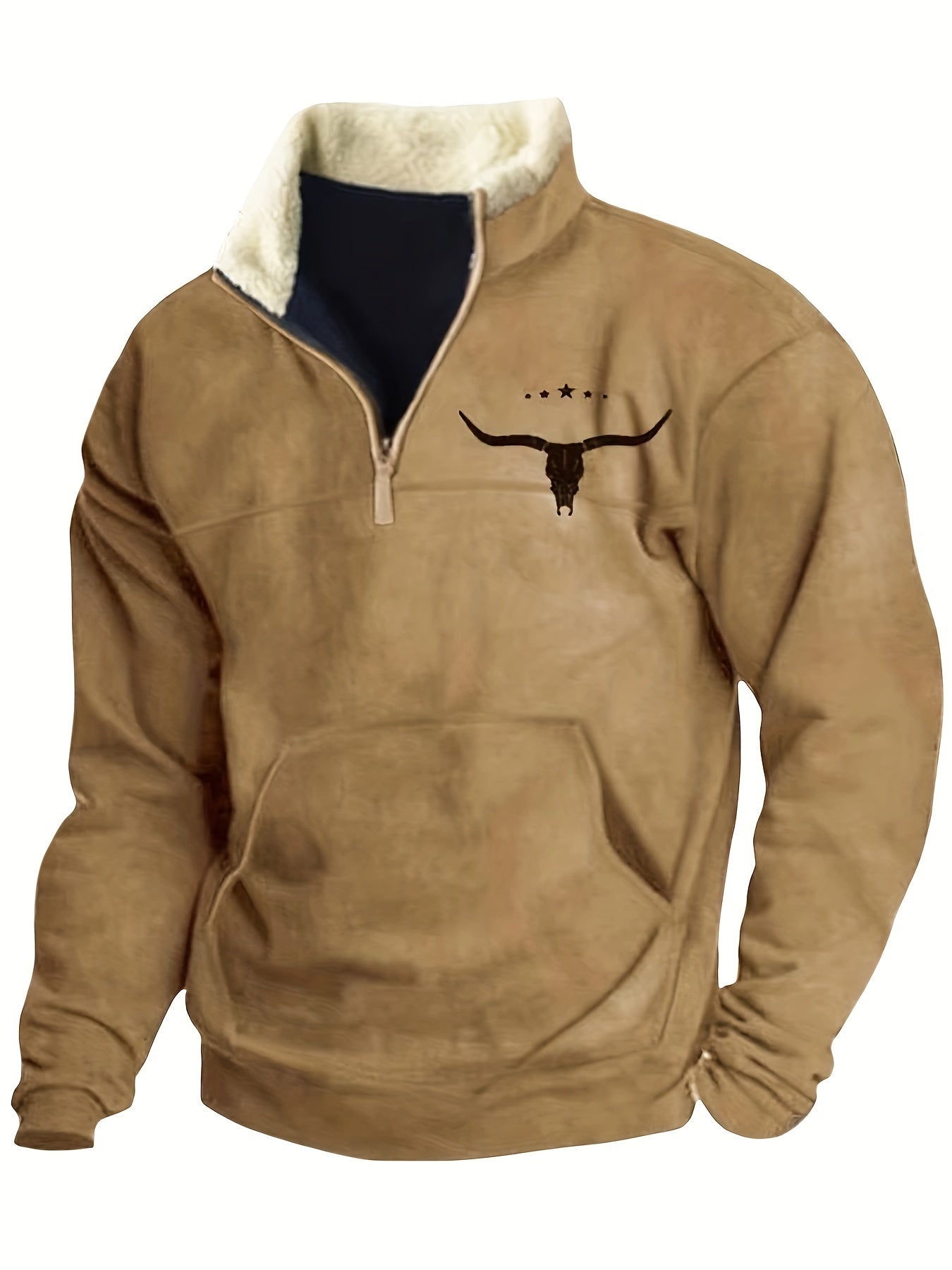 Men's Vintage Print Casual Long Sleeve 1/4 Zip Cowboy Sweatshirt, Western Aztec Fleece Pullover Sweatshirt, Winter Fall