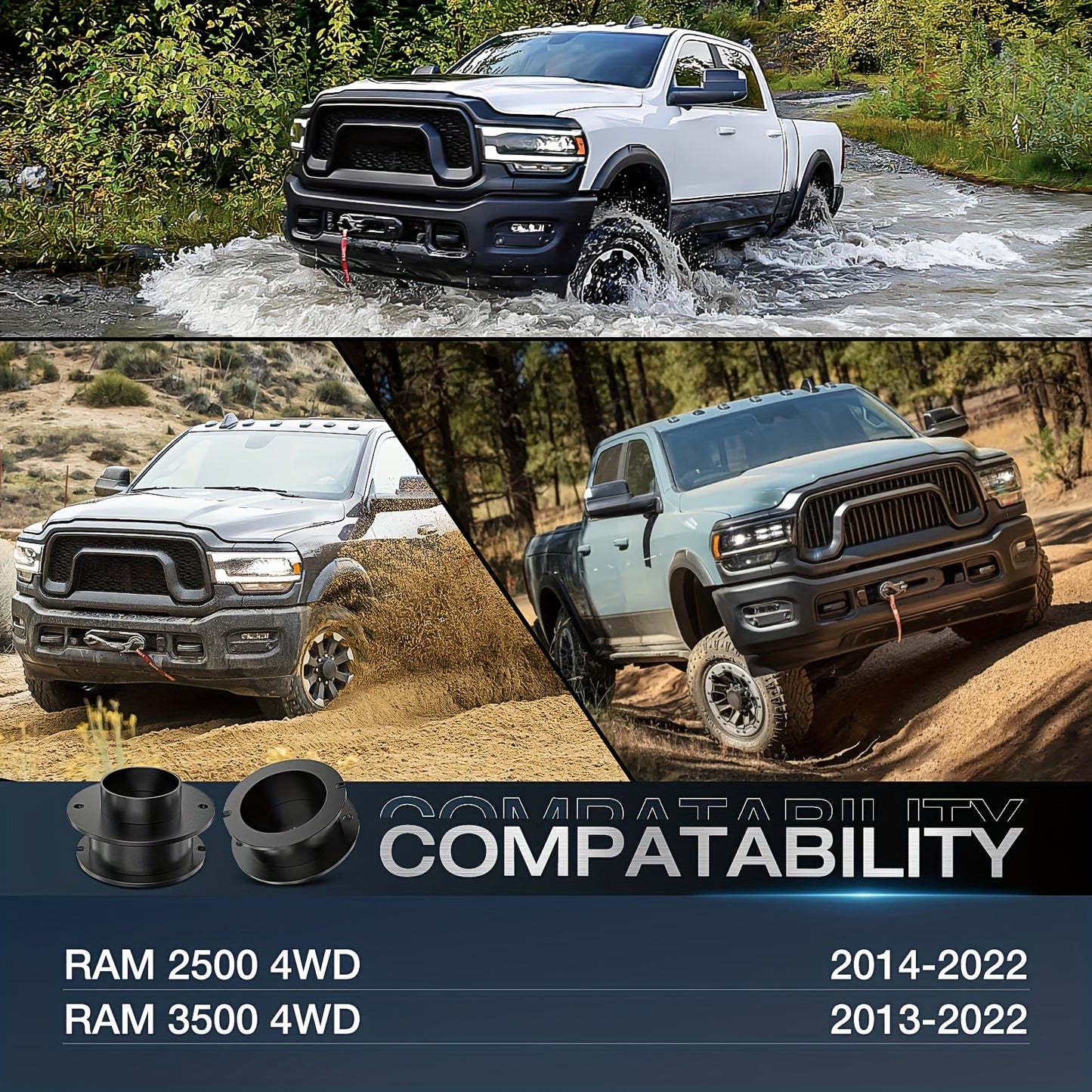 2.5 Inch Front Leveling Lift Kit For 2014 2015 2016 2017 2018 2019 2020 2021 2022 2023 Ram 2500 4WD 2013-2022 Ram 3500 4WD Spring Spacers And Shock Extenders Lift Kits Nilight