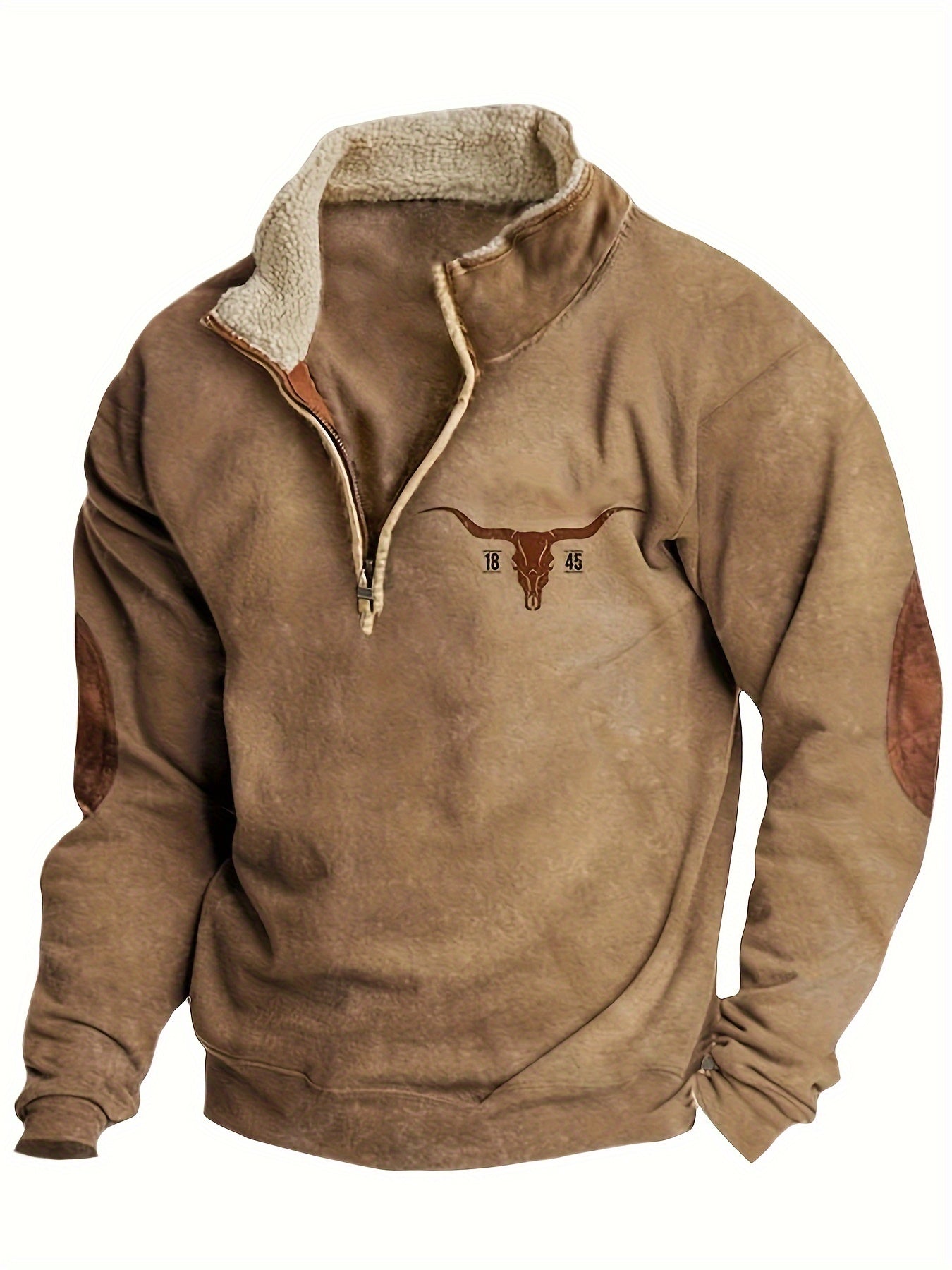 Men's Vintage Print Casual Long Sleeve 1/4 Zip Cowboy Sweatshirt, Western Aztec Fleece Pullover Sweatshirt, Winter Fall