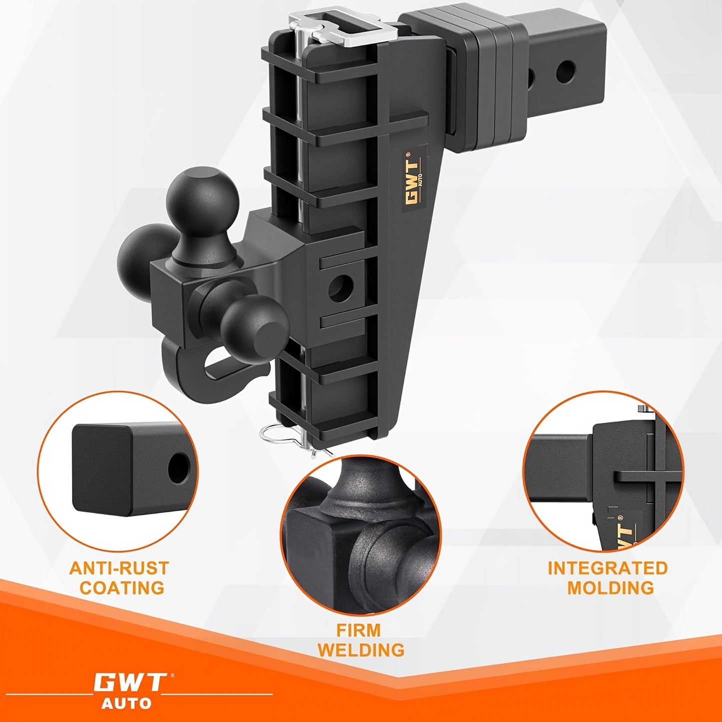 Heavy-Duty Adjustable Trailer Hitch with Hook - 2.5" Receiver, 8" Drop, 18500 LBS Capacity, Tri-Ball Design (1-7/8" to 2-5/16") for Smoother Towing, Easy Installation, Durable Iron Construction, Corrosion-Resistant Finish, Ve