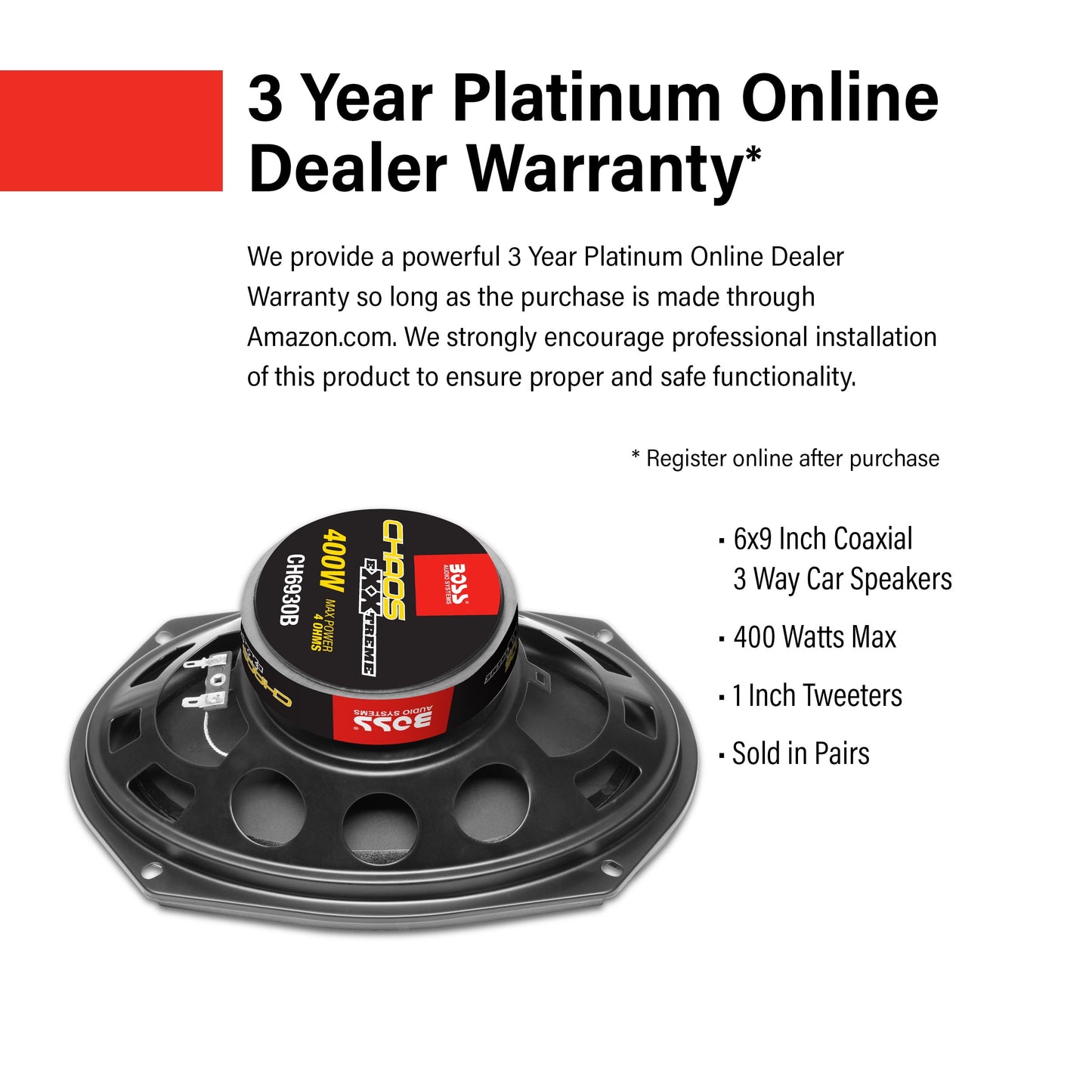 CH6930B Chaos Series 6 X 9 Inch Car Stereo Door Speakers - 400 Watts Max, 3 Way, Full Range Audio, Tweeters, Coaxial, Sold in Pairs