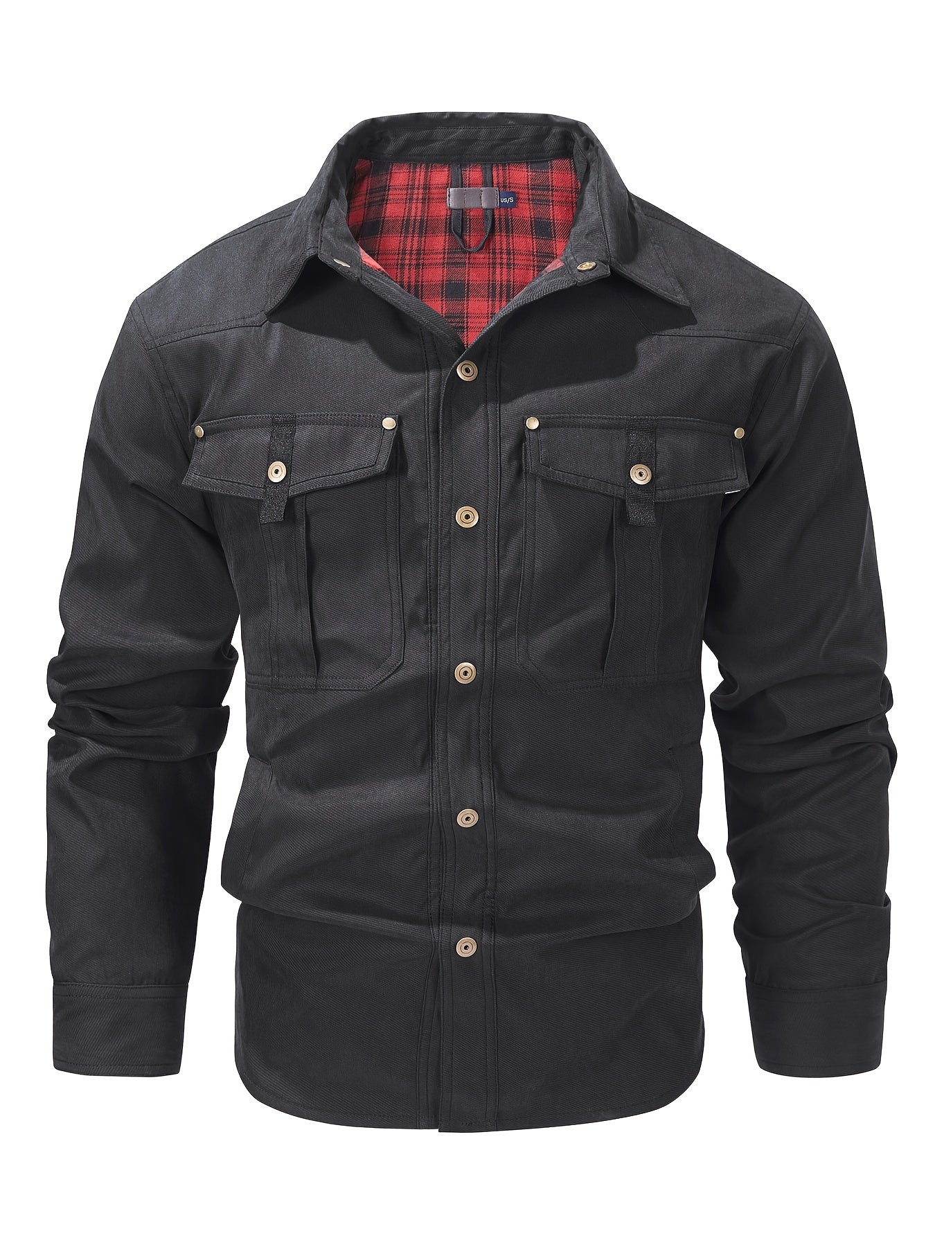Stylish Men's Plaid Work Jacket - Classic Button Down Design, Flap Pockets, Windbreaker Style Outerwear for Spring and Fall Seasons, Mature Fashion Essential
