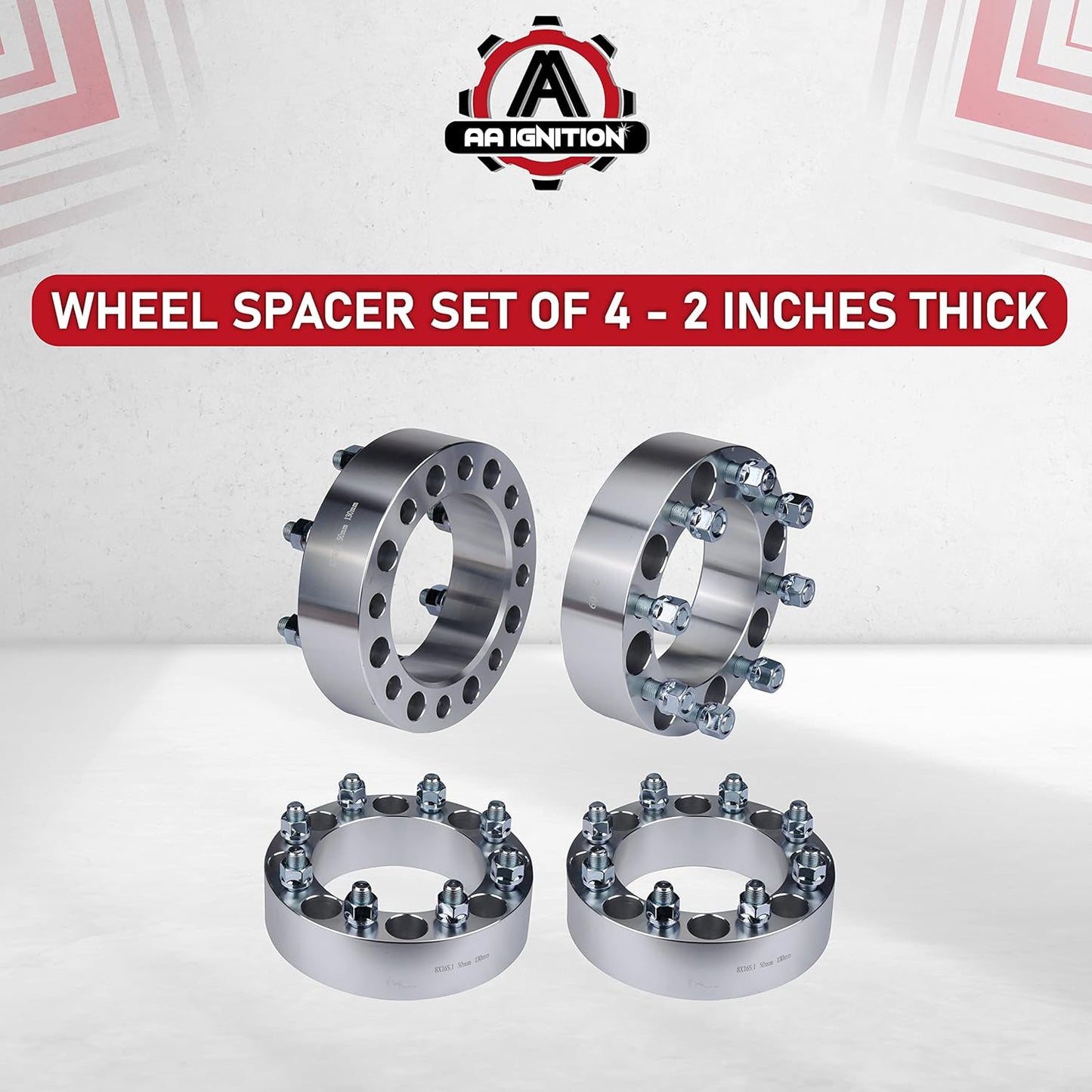 Wheel Spacer Set of 4-8X6.5 Bolt Pattern - 8X165.1Mm Lug Centric 130Mm Bore - 9/16-18 Studs 2 Inches Thick - Compatible with Dodge and Ford Trucks - 1994-2011 Ram 2500, Ram 3500, 88-98 F-250, F-350