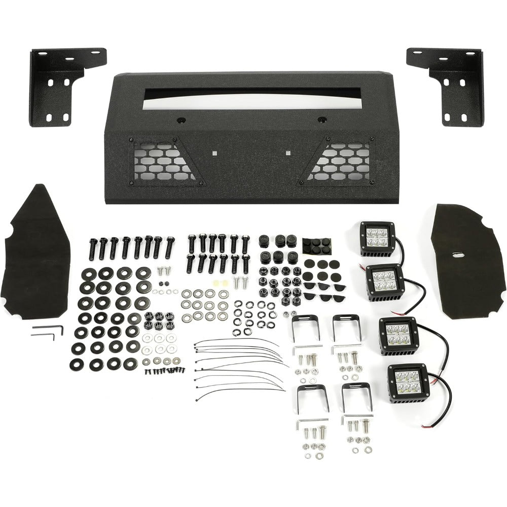 Front Bumper Compatible with 2010-2018 Dodge Ram 2500 3500 W/18W LED Lights Mesh Design Retains Factory Tow Hooks Steel Powder Coated Black (2 Package)