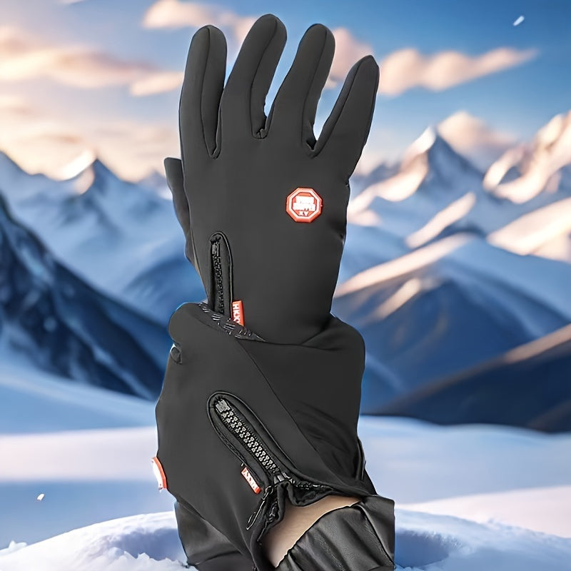 Men's Touchscreen-Compatible Winter Gloves - Windproof, Waterproof, Non-Slip Grip for Skiing & Cycling, Warm Fleece Lining