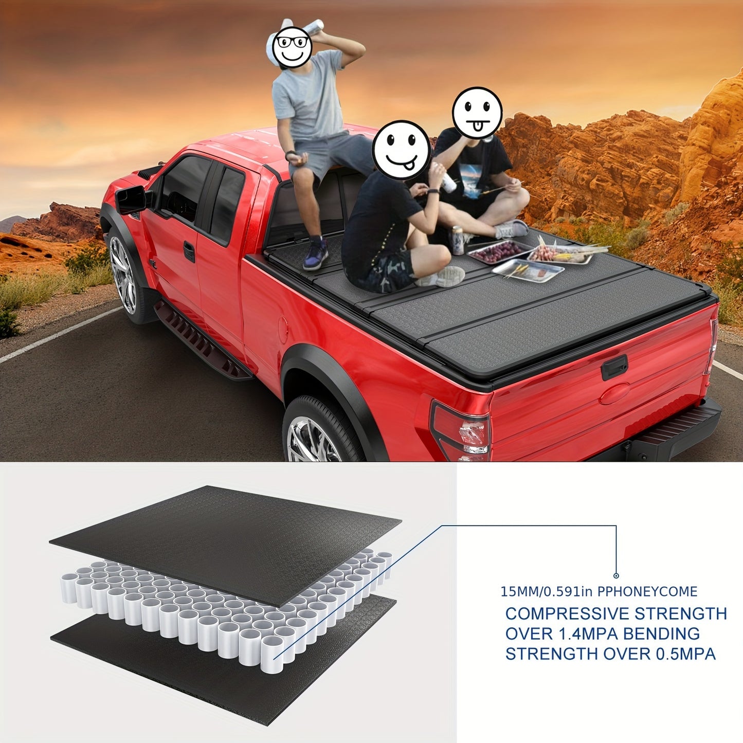 5.5FT Hard 4-Fold Tonneau Cover for Ford F150 Truck Bed 2015-2024 with Lamp