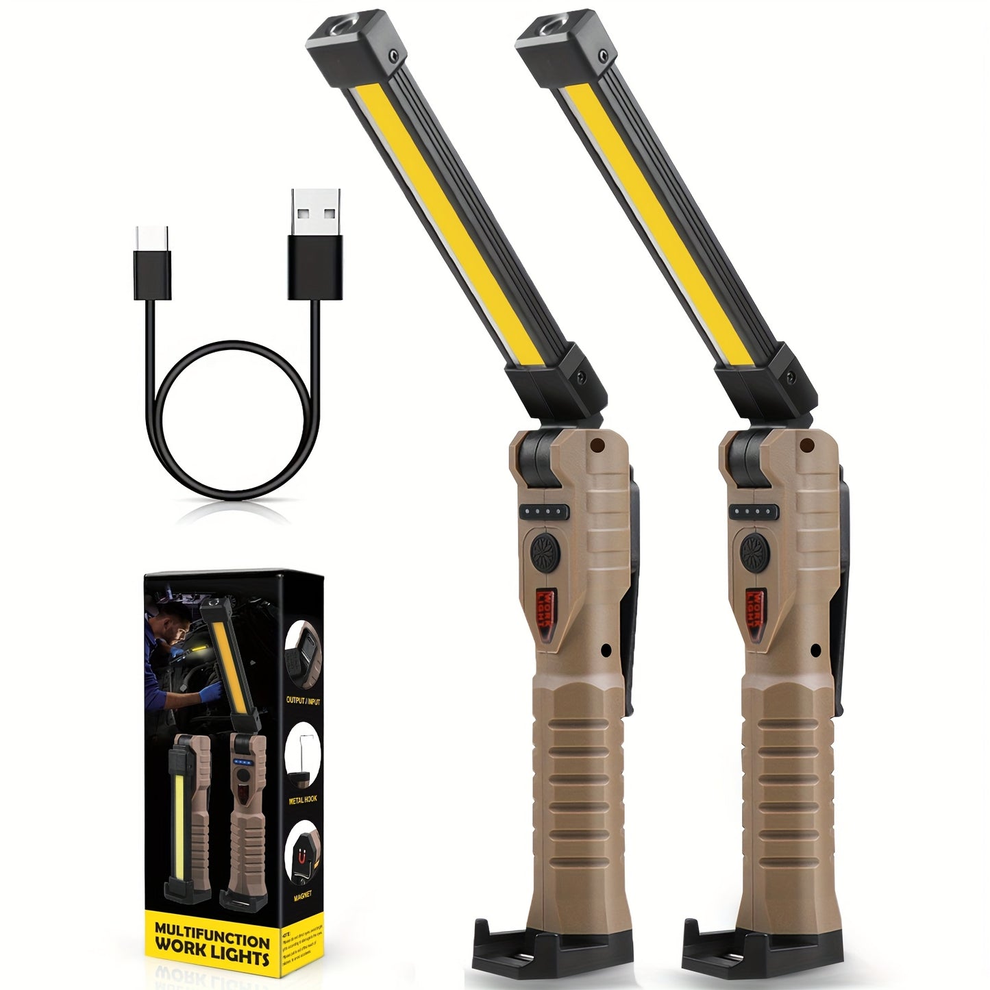 7 Lighting Modes High Lumens Rechargeable Work Light Magnetic Flashlight, Portable LED Grill Light, Foldable Mechanic Hand Held Light for Men, Car Repairing Tool, Guy Gift