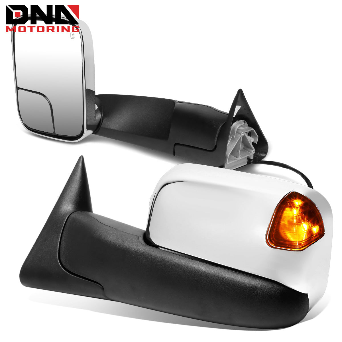 DNA MOTORING Pair Chrome Power Heated LED Turn Signal Side Towing Mirror Compatible with Dodge Ram BR/BE 98-02