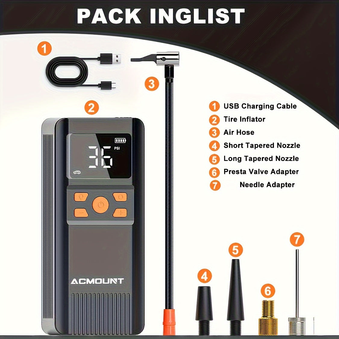 150PSI Portable Air Compressor Tire Inflator - 2X Faster Cordless Tire Pump with Digital Pressure Gauge, LED Light, USB Charging, and Rechargeable Lithium Battery - Perfect for Car, Bike, Motorcycle, and Ball Inflation