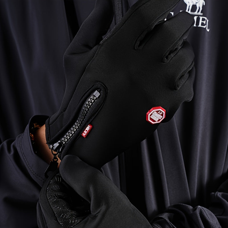 Men's Touchscreen-Compatible Winter Gloves - Windproof, Waterproof, Non-Slip Grip for Skiing & Cycling, Warm Fleece Lining