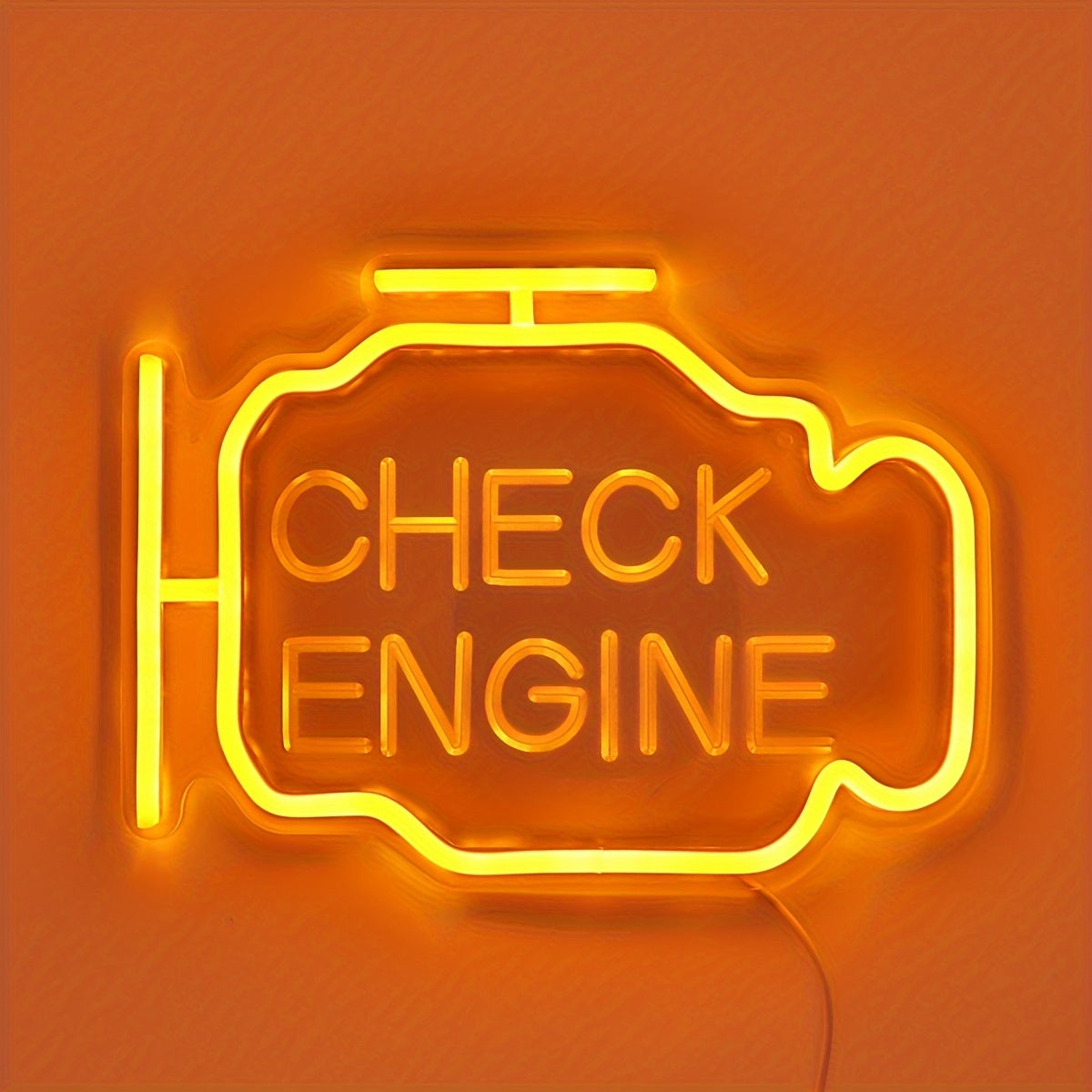 Luminous Repair, Vibrant Yellow 3D Curved 'CHECK ENGINE' LED Neon Sign - Perfect for Garage, Auto Repair Shop & Workshop Decor, USB Powered, Wall-Mounted, 11.42"x8.35