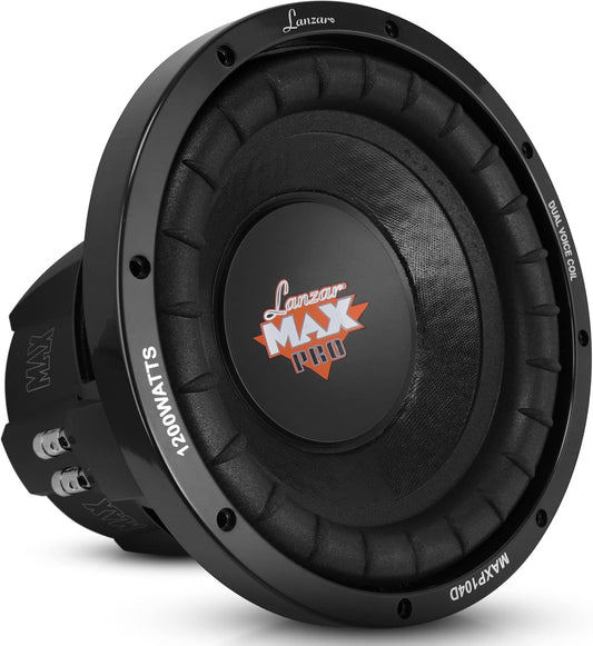 Lanzar 10In Car Subwoofer Speaker Non-Pressed Paper Cone, Stamped Plastic Basket, Dual 4 Ohm Impedance for Vehicle Audio Stereo Sound System MAXP104D
