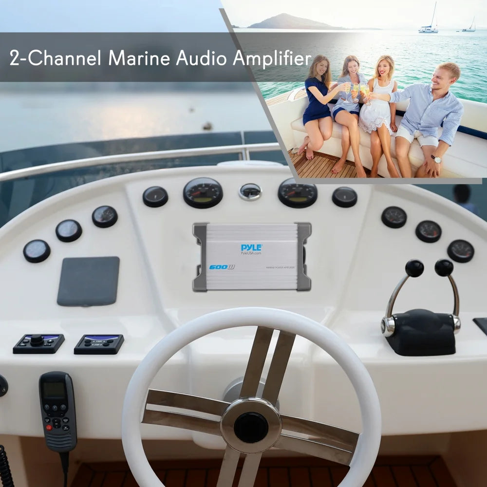 PLMRMP2A Waterproof 600 W 2 Channel Marine Power Audio Amplifier for Boats