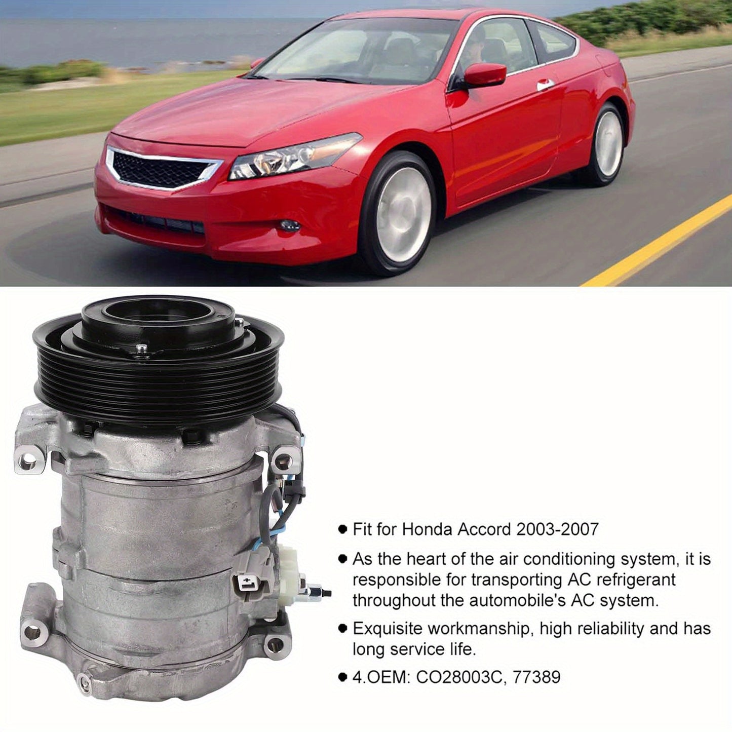 FECAMOS RYC Reman AC Compressor Replacement Part Fit for Accord 2003‑ 2007 CO28003C