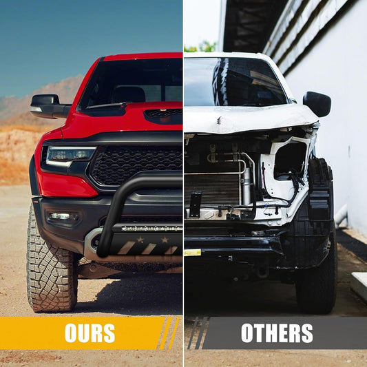 Led Bull Bar for Frontier 1500, MERXENG Bull Bar with LED Light Brush Push Front Bumper Grille Guard With Skid Plate, 3" Push Bar Tubing Grille Guard Replacement for Frontier 2005-2021