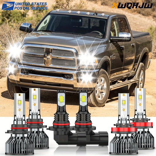 Pack of 6 6000K White LED Combo Headlight Kit Hi/ Lo Beam+Fog Bulbs Fit For 2011-2017 RAM 1500 2500 3500