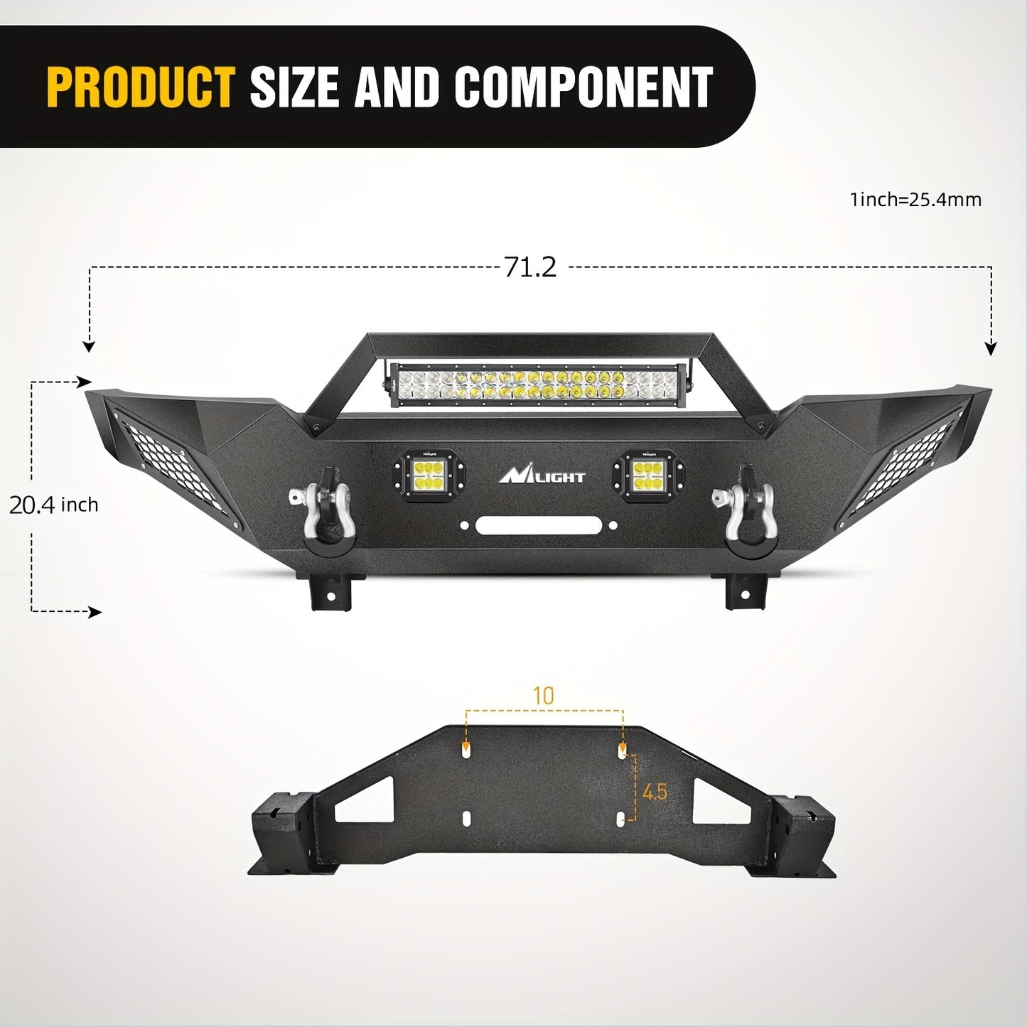 Front Bumper Full Width Solid Steel Fit For Toyota 2005 2006 2007 2008 2009 2010 2011 2012 2013 2014 2015 Tacoma Pickup Truck Winch Plate Offroad 120W Light Bar 18w Pods Nilight