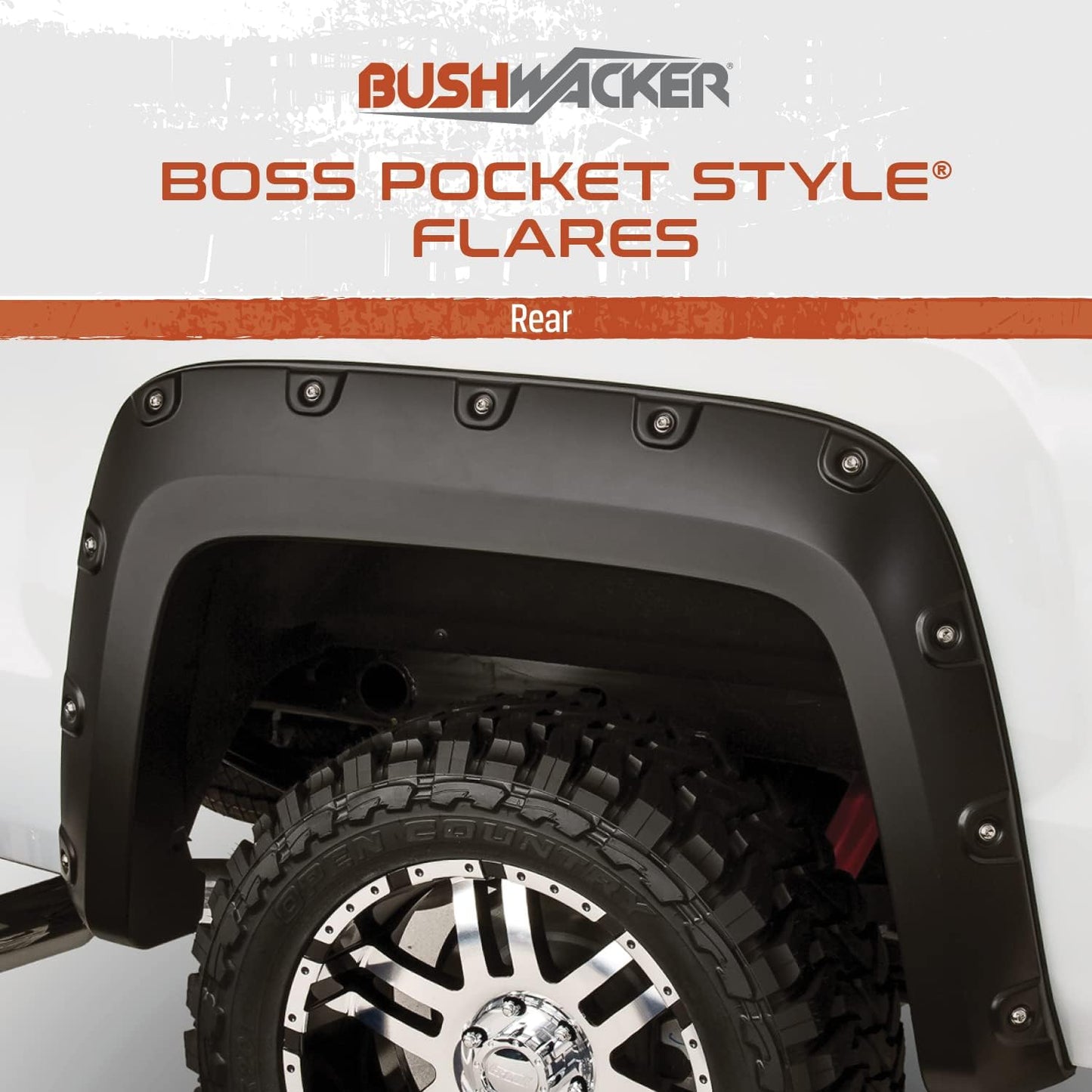 Boss Pocket/Rivet Style Rear Fender Flares | 2-Piece Set, Black, Smooth Finish | 40085-02 | Fits 2007-2013 GMC Sierra 1500; 2007-2014 Sierra 2500 HD