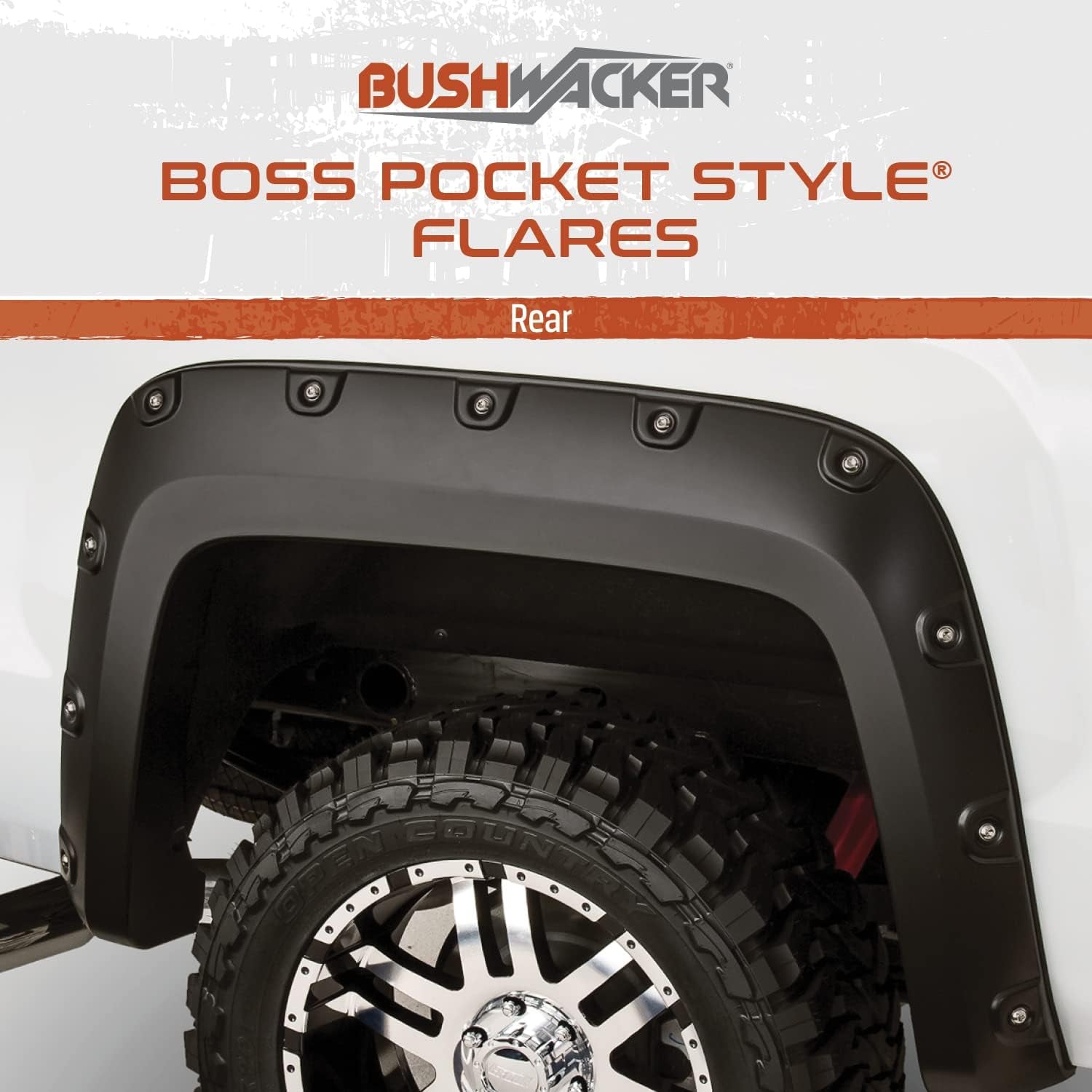Boss Pocket/Rivet Style Rear Fender Flares | 2-Piece Set, Black, Smooth Finish | 40085-02 | Fits 2007-2013 GMC Sierra 1500; 2007-2014 Sierra 2500 HD