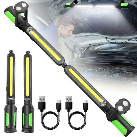 [Rechargeable COB LED Work Light] 2pcs Rechargeable COB LED Work Lights - Portable Underhood Work Light Bar with Hooks - 4400mAh Lithium Battery