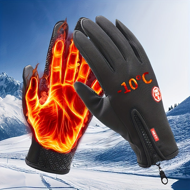 Men's Touchscreen-Compatible Winter Gloves - Windproof, Waterproof, Non-Slip Grip for Skiing & Cycling, Warm Fleece Lining