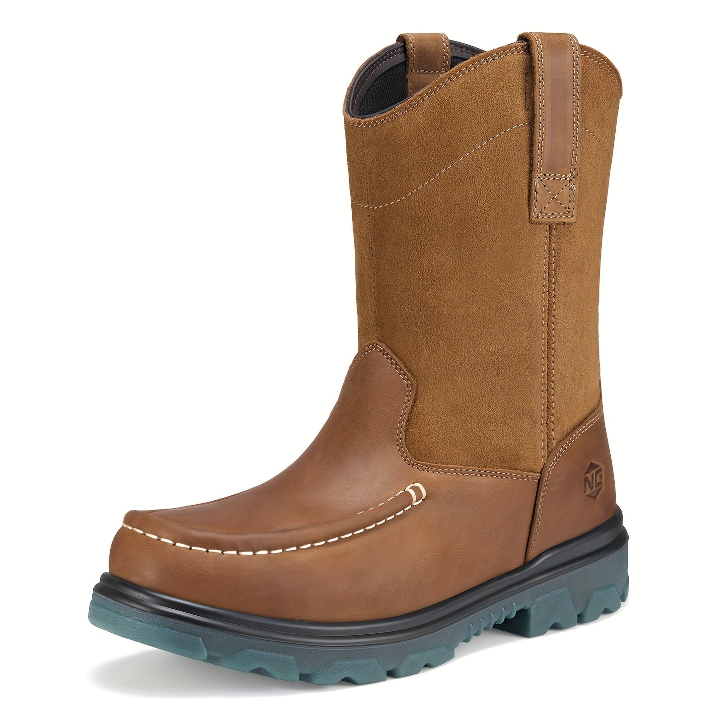 NINGO Steel Toe Work Boots For Men Women, Waterproof Wellington Boots With Full Grain Faux Leather, Oil & Slip Resistant, High Rebound TPU SR Outsole Safety Boots, Pull On Work Boots For Construction, Farming