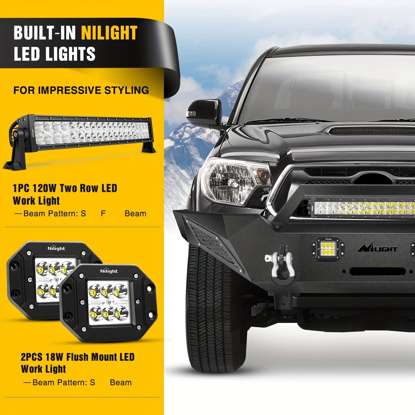 Front Bumper Full Width Solid Steel Fit For Toyota 2005 2006 2007 2008 2009 2010 2011 2012 2013 2014 2015 Tacoma Pickup Truck Winch Plate Offroad 120W Light Bar 18w Pods Nilight