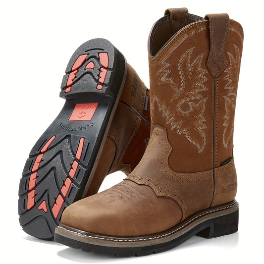 Men's Western Cowboy Steel Toe Work Boots - Industrial & Construction Boots with Square Toe, Soft Toe Option, and Safety Features for Heavy-Duty Protection and Comfort