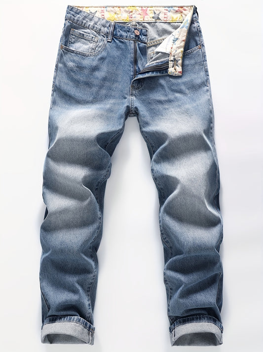 Classic Fit Mens Regular Length Non-Stretch Straight Leg Denim Jeans - Soft Washed, Machine Washable, All-Season Basics - Durable Woven Fabric, Solid Color, No Sheer