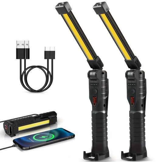 7 Lighting Modes High Lumens Rechargeable Work Light Magnetic Flashlight, Portable LED Grill Light, Foldable Mechanic Hand Held Light for Men, Car Repairing Tool, Guy Gift