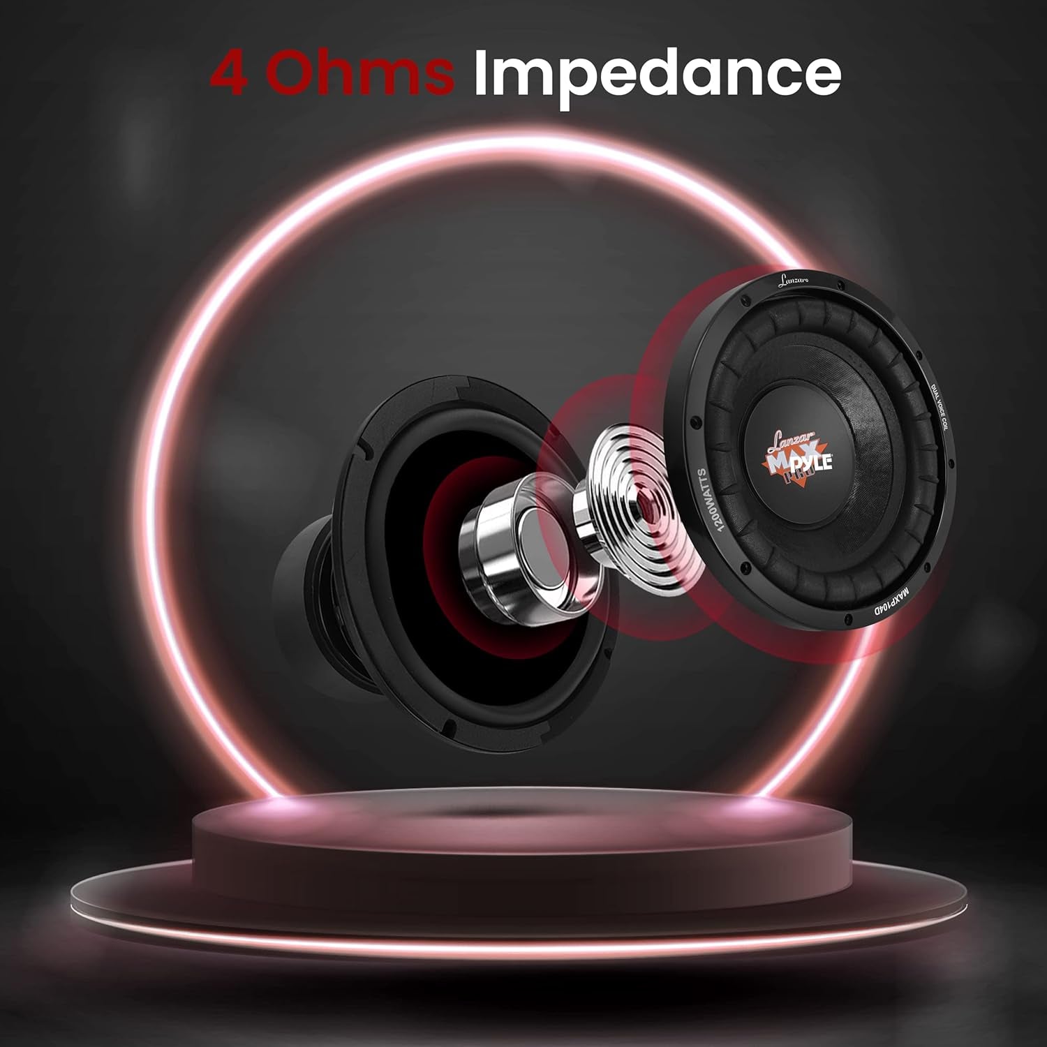 Lanzar 10In Car Subwoofer Speaker Non-Pressed Paper Cone, Stamped Plastic Basket, Dual 4 Ohm Impedance for Vehicle Audio Stereo Sound System MAXP104D