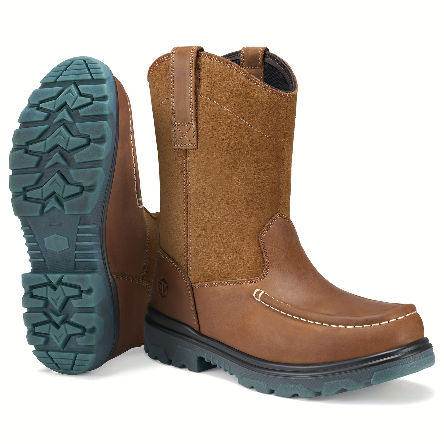 NINGO Steel Toe Work Boots For Men Women, Waterproof Wellington Boots With Full Grain Faux Leather, Oil & Slip Resistant, High Rebound TPU SR Outsole Safety Boots, Pull On Work Boots For Construction, Farming