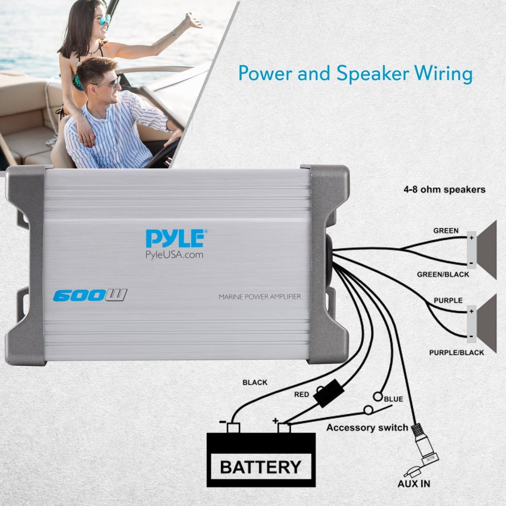 PLMRMP2A Waterproof 600 W 2 Channel Marine Power Audio Amplifier for Boats