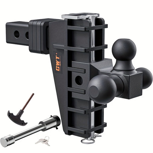 Heavy Duty 2" Trailer Hitch Receiver - 6" Drop Adjustable Tri-Ball Mount, 17000 LBS Capacity, Durable Iron Construction, Smoother Towing for RVs, Trucks & Boats, Easy Installation, Corrosion-Resistant, Sleek Black Finish