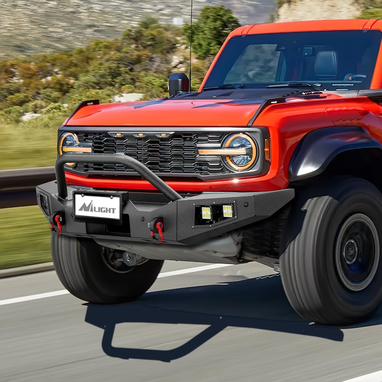 Nilight Front Bumper Compatible For 2021 2022 2023 2024 Ford Bronco With 4X18w Flush Mount LED Work Lights Winch Plate License Plate Bracket Sensor Hole