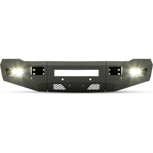 Front Bumper Compatible with 2010-2018 Dodge Ram 2500 3500 W/18W LED Lights Mesh Design Retains Factory Tow Hooks Steel Powder Coated Black (2 Package)